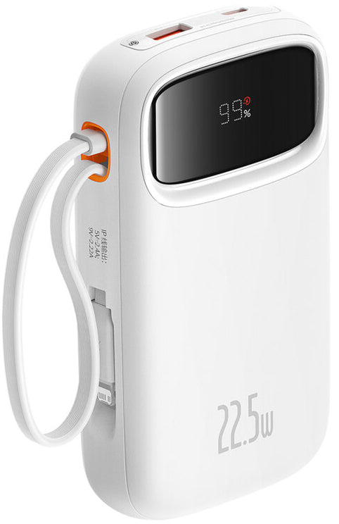 Външна батерия Baseus Qpow2, 10000mAh, 22.5W, QC + PD, 1 x Lightning - 1 x USB-A - 2 x USB-C, Бяла P10055003223-00