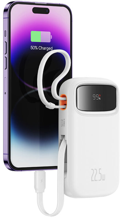 Външна батерия Baseus Qpow2, 10000mAh, 22.5W, QC + PD, 1 x Lightning - 1 x USB-A - 2 x USB-C, Бяла P10055003223-00