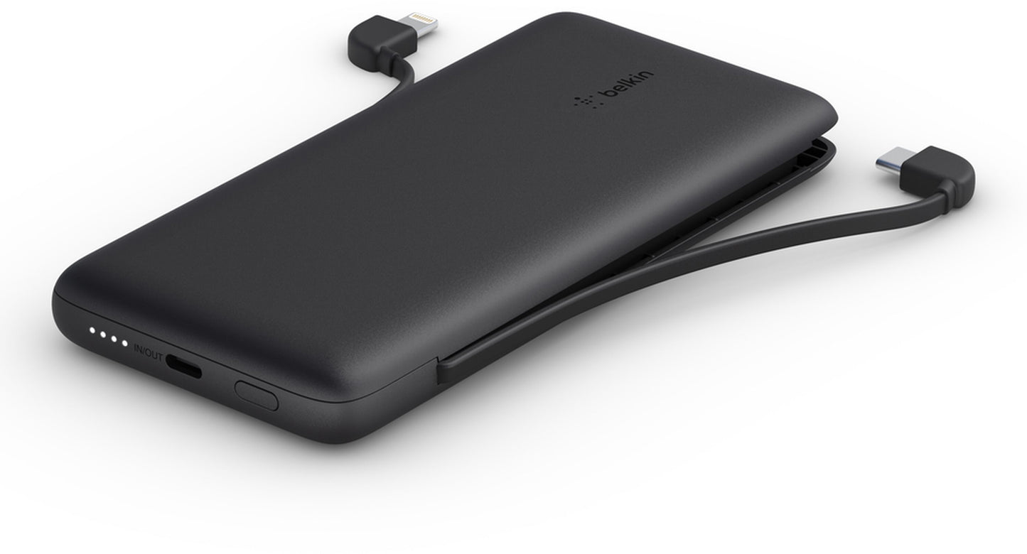 Външна батерия Belkin BoostCharge Plus, 10000mAh, 23W, QC + PD, 1 x Lightning - 2 x USB-C, Черна BPB006btBLK