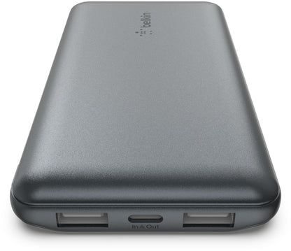 Външна батерия Belkin BoostCharge, 10000mAh, 15W, 1 x USB-C - 2 x USB-A, Сива BPB011btGY