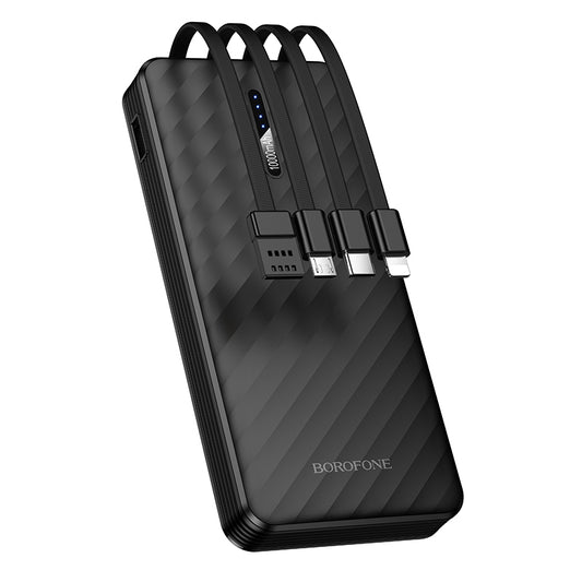Външна батерия Borofone BJ84 Smooth, 10000mAh, 10W, 1 x Lightning - 1 x microUSB - 1 x USB-A - 1 x USB-C, Черна