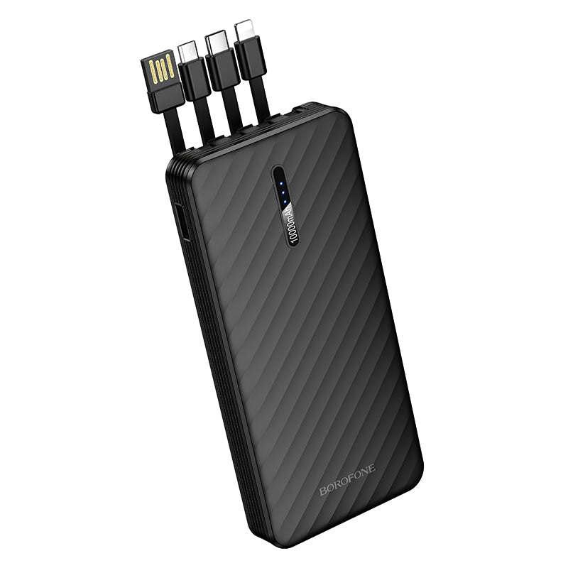 Външна батерия Borofone BJ84 Smooth, 10000mAh, 10W, 1 x Lightning - 1 x microUSB - 1 x USB-A - 1 x USB-C, Черна