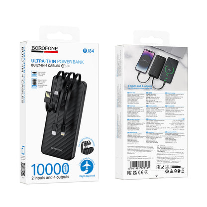 Външна батерия Borofone BJ84 Smooth, 10000mAh, 10W, 1 x Lightning - 1 x microUSB - 1 x USB-A - 1 x USB-C, Черна