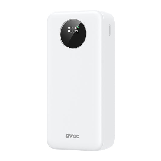Външна батерия BWOO BO-P64, 30000mAh, 22.5W, QC + PD, 1 x USB-C - 2 x USB-A, Бяла