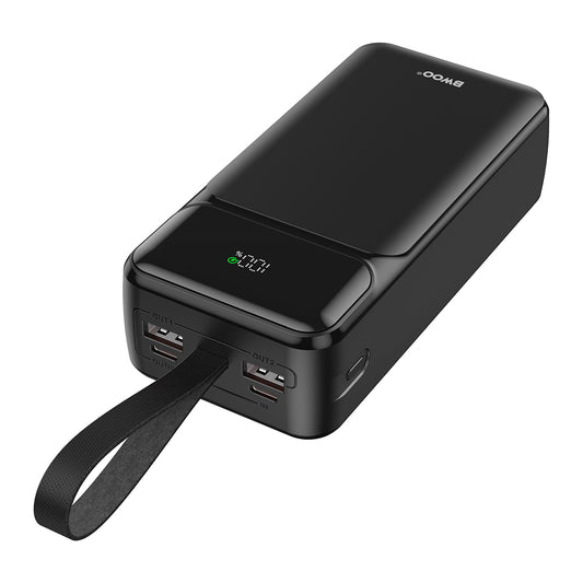 Външна батерия BWOO BO-P66, 30000mAh, 65W, QC + PD, 1 x USB-C - 2 x USB-A, Черна