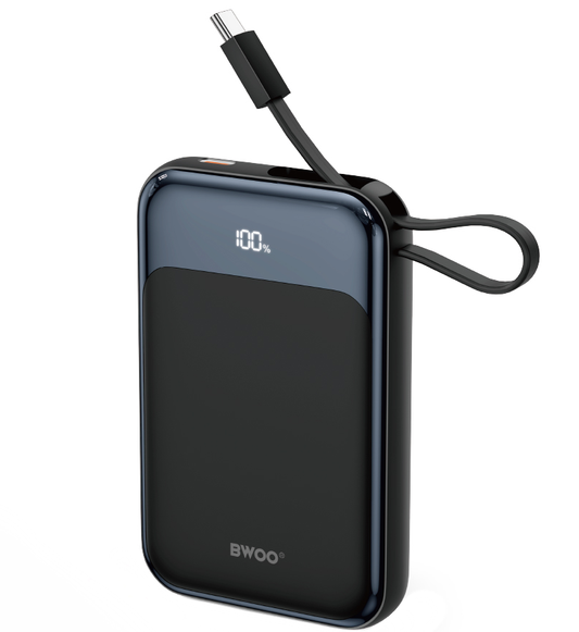 Безжична външна батерия BWOO BO-P80, 10000mAh, 22.5W, PD + FQI, 1 x QI - 2 x USB-C, Черна