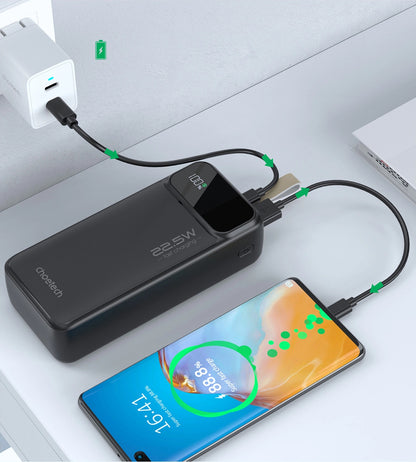 Choetech B730 Външна батерия, 30000mAh, 22,5W, QC + PD, 1 x USB-C - 2 x USB-A, черна 