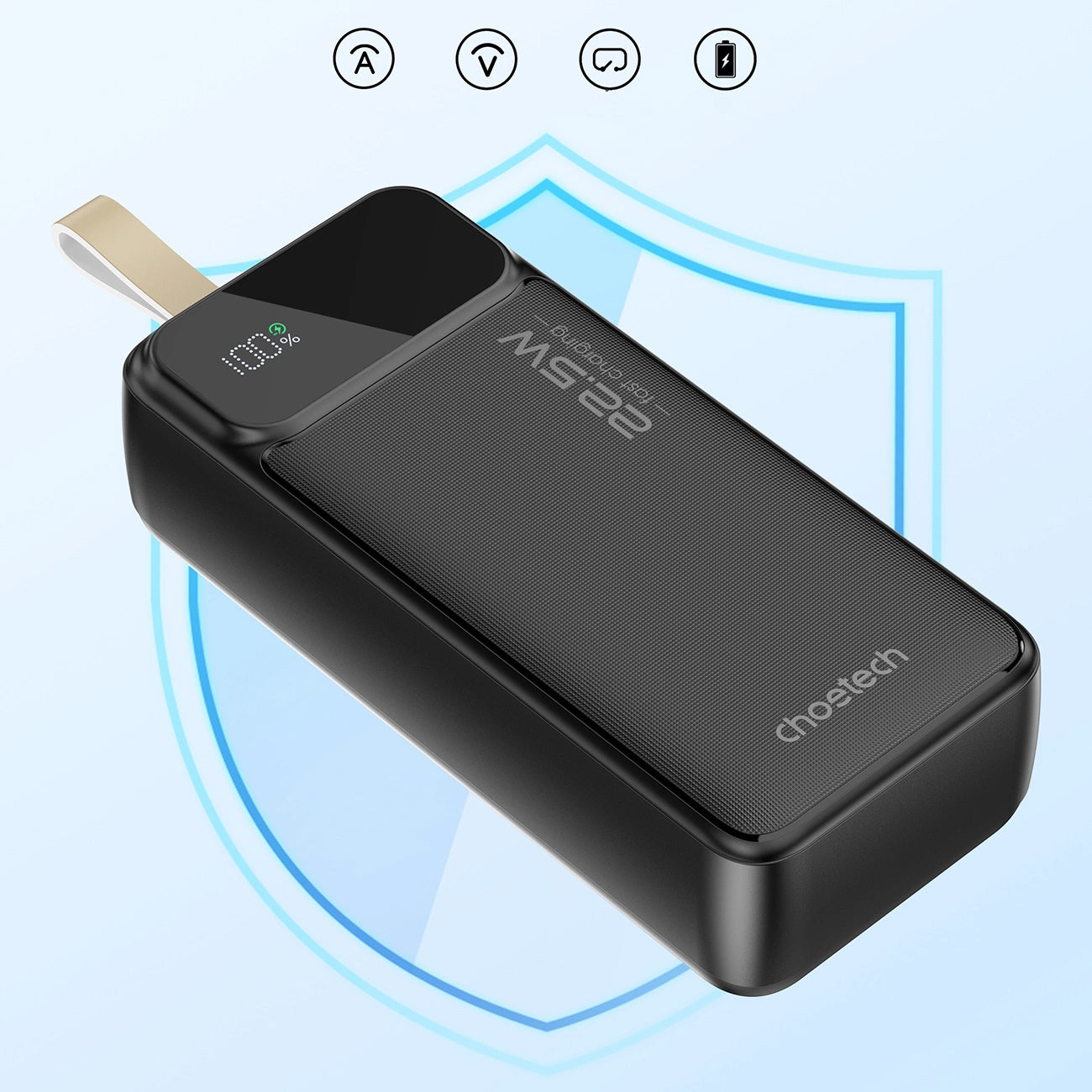 Choetech B730 Външна батерия, 30000mAh, 22,5W, QC + PD, 1 x USB-C - 2 x USB-A, черна 