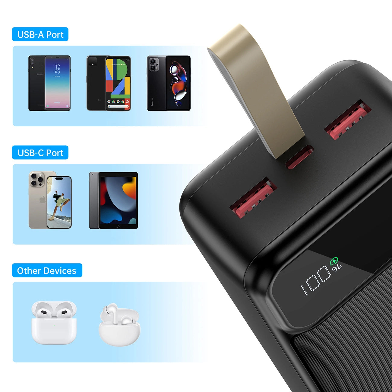 Choetech B730 Външна батерия, 30000mAh, 22,5W, QC + PD, 1 x USB-C - 2 x USB-A, черна 