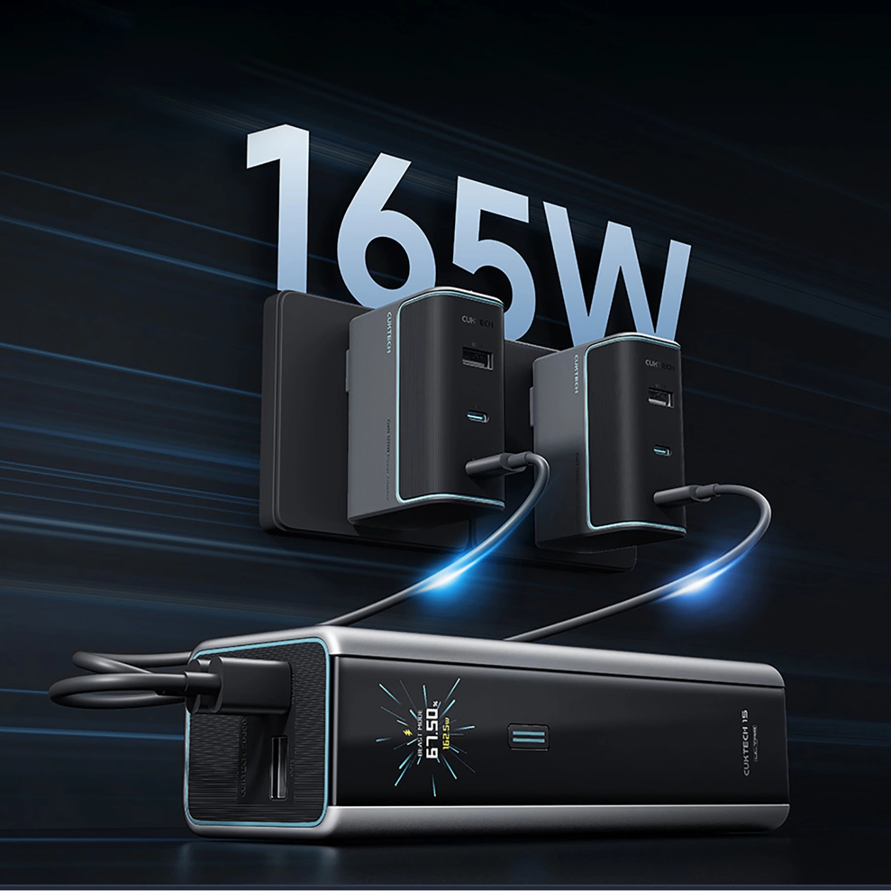Външна батерия Cuktech, 20000mAh, 210W, QC + PD, 1 x USB-A - 2 x USB-C, Сива CKPB200UGLGR