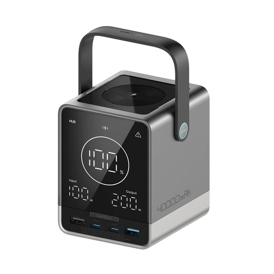 Външна батерия Cuktech, 40000mAh, 300W, QC + PD + FQI, 1 x QI - 2 x USB-A - 2 x USB-C, Черна
