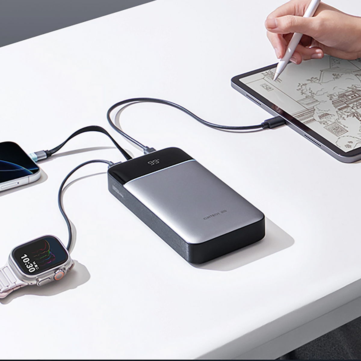 Външна батерия Cuktech LPB252N, 25000mAh, 120W, QC + PD, 1 x USB-A - 2 x USB-C, Сив