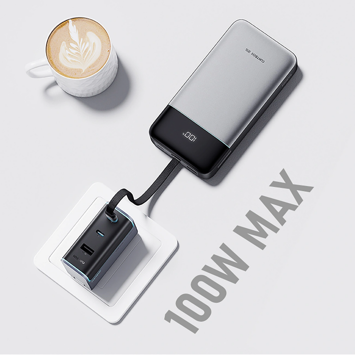 Външна батерия Cuktech LPB252N, 25000mAh, 120W, QC + PD, 1 x USB-A - 2 x USB-C, Сив