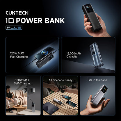 Cuktech PB150P External Battery, 15000mAh, 120W, QC + PD, 1 x USB-A - 2 x USB-C, Gray CKPB150POSGR