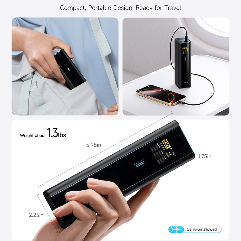 Външна батерия Cuktech PB200U, 20000 mAh, 210 W, QC + PD, 1 x USB-A – 2 x USB-C, бяла CKPB200UGLGR