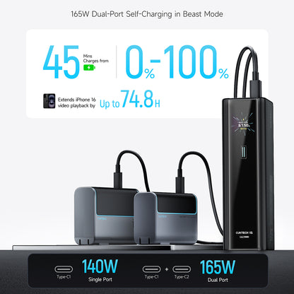 Външна батерия Cuktech PB200U, 20000 mAh, 210 W, QC + PD, 1 x USB-A – 2 x USB-C, бяла CKPB200UGLGR
