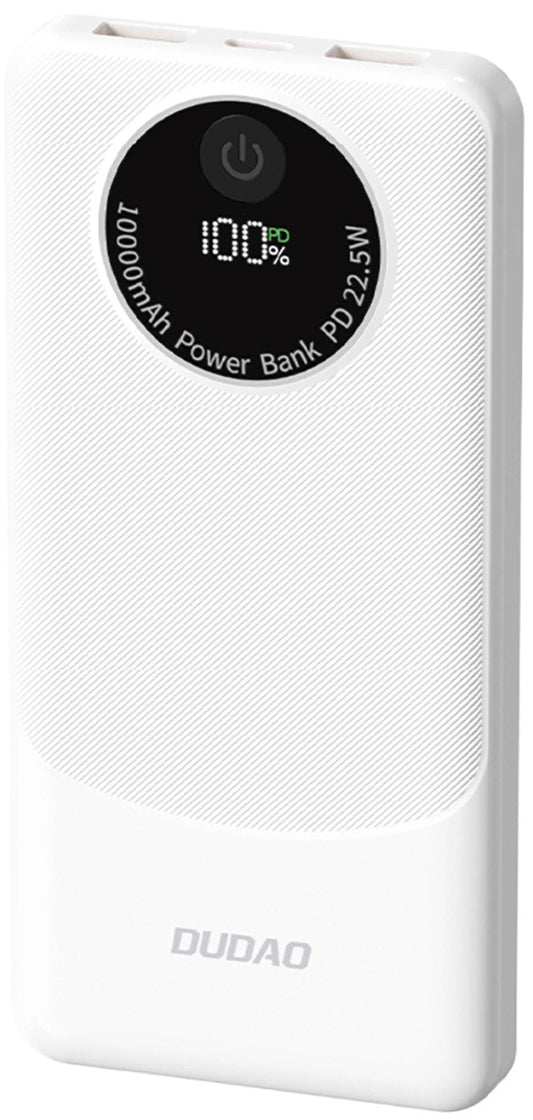Външна батерия Dudao K12, 10000mAh, 22.5W, QC + PD, 1 x USB-C - 2 x USB-A, Бяла