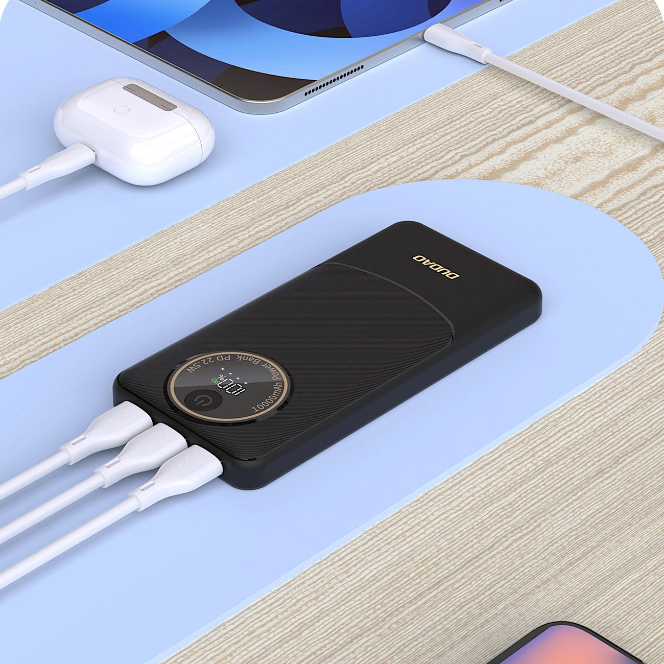 Външна батерия Dudao K12, 10000mAh, 22.5W, QC + PD, 1 x USB-C - 2 x USB-A, Черна