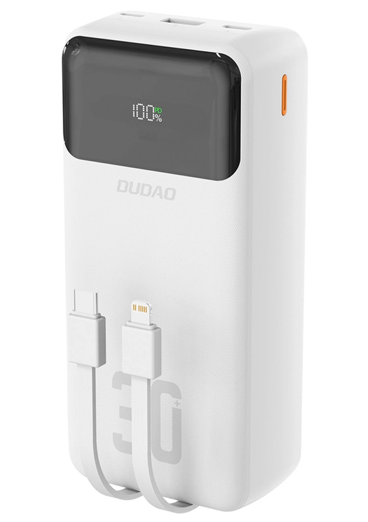 Външна батерия Dudao K15MAX, 30000mAh, 22.5W, QC + PD, 1 x USB-A - 2 x Lightning - 2 x USB-C, Бяла