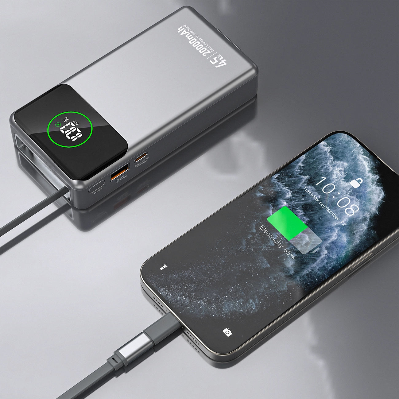Външна батерия Dudao K31 Pro, 20000mAh, 45W, QC + PD, 1 x USB-A - 2 x USB-C, Сив