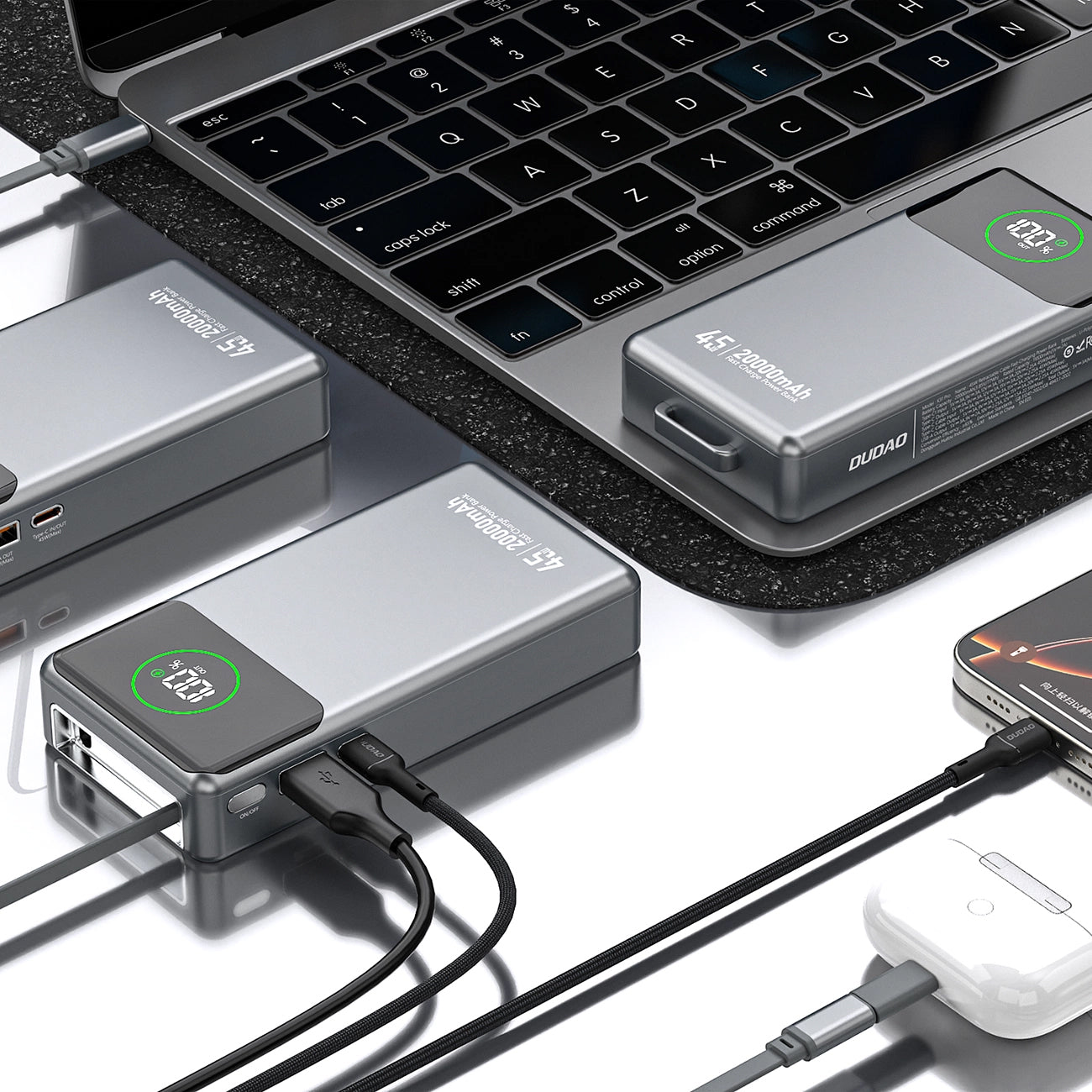 Външна батерия Dudao K31 Pro, 20000mAh, 45W, QC + PD, 1 x USB-A - 2 x USB-C, Сив
