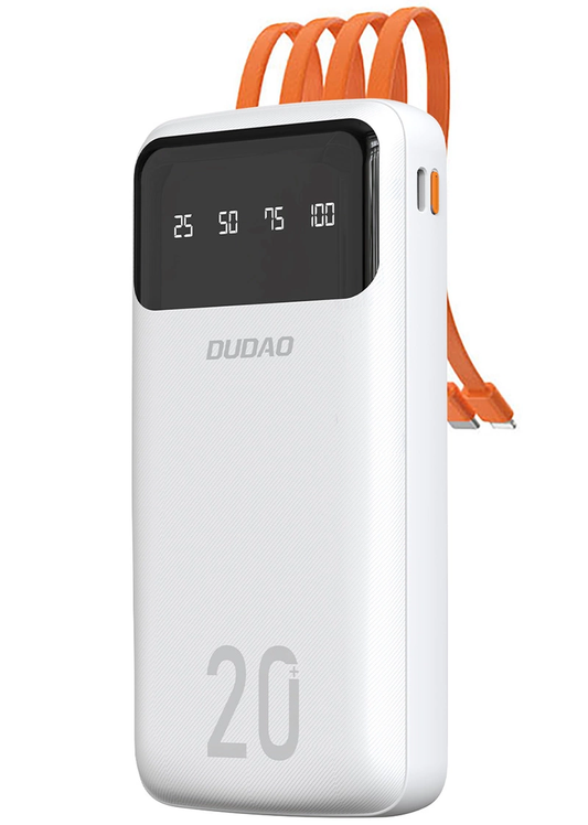 Външна батерия Dudao K6Pro+, 20000mAh, 10W, 1 x Lightning - 1 x microUSB - 1 x USB-A - 1 x USB-C, Бяла