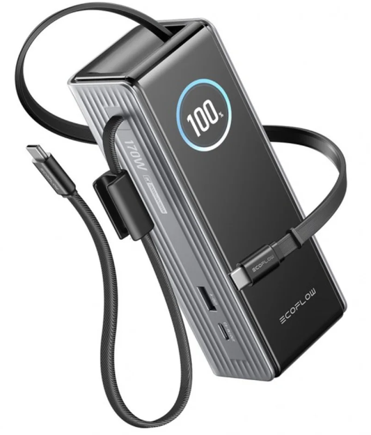 Външна батерия EcoFlow Rapid, 25000mAh, 170W, QC + PD, 1 x USB-A - 3 x USB-C, Сивa