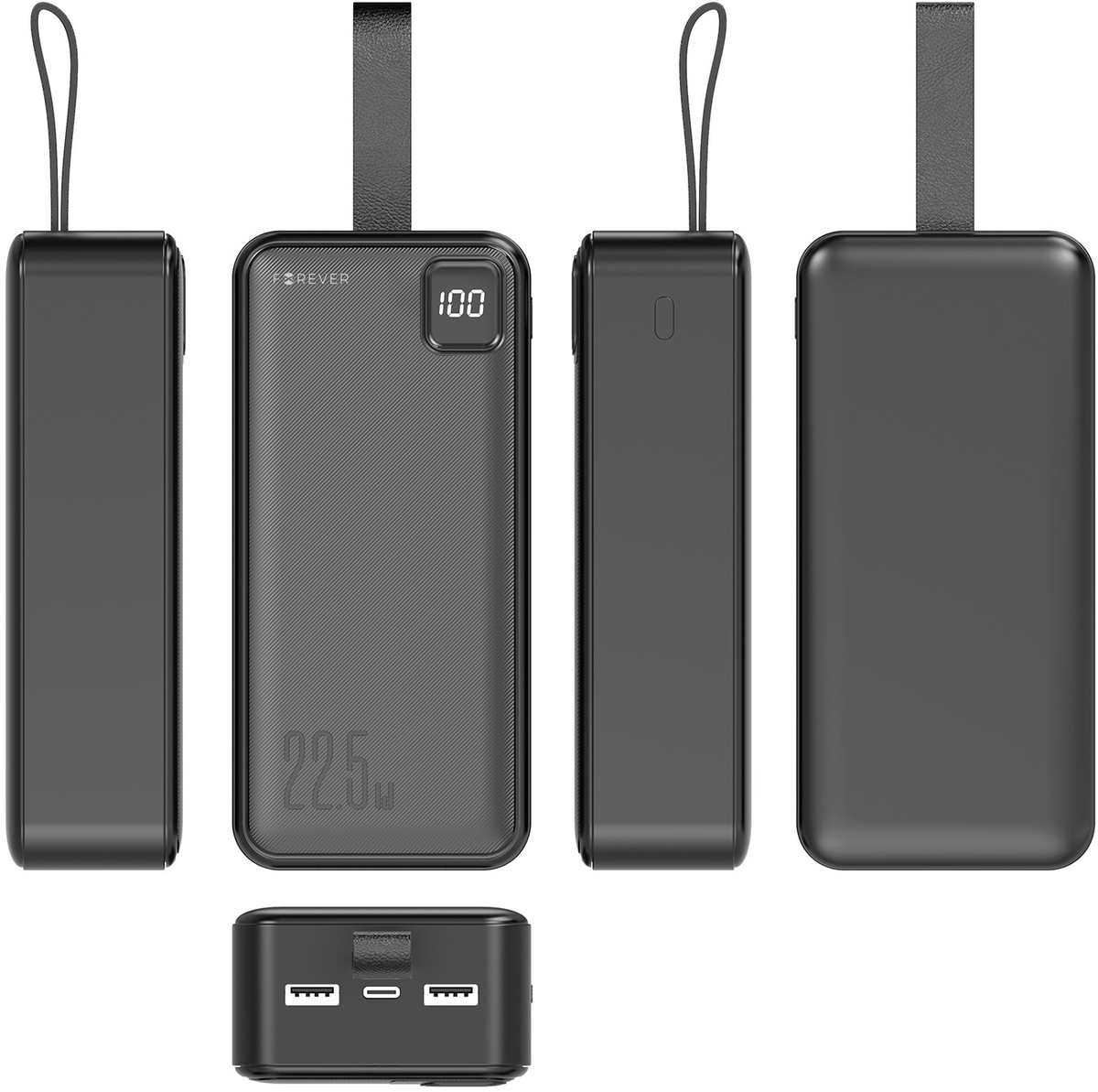 Външна батерия Forever TB-300XL, 30000mAh, 22.5W, QC + PD, 1 x USB-C - 2 x USB-A, черна