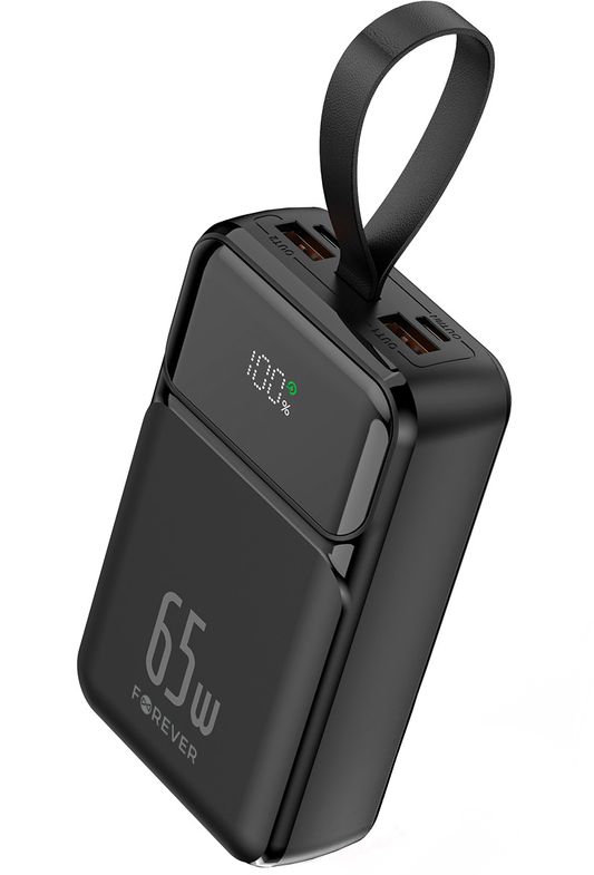 Forever TB-400 External Battery, 20000mAh, 65W, QC + PD, 2 x USB-A - 2 x USB-C, Black
