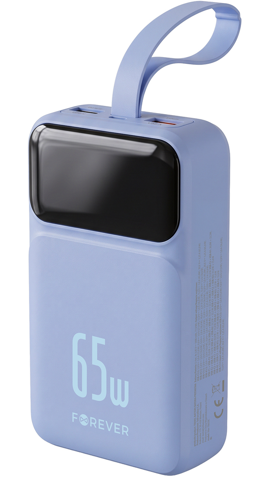 Forever Vibe-TB65 External Battery, 20000mAh, 65W, QC + PD, 2 x USB-A - 2 x USB-C, Blue