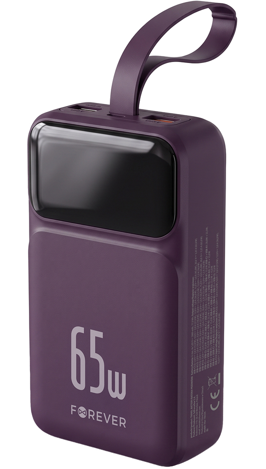 Forever Vibe-TB65 External Battery, 20000mAh, 65W, QC + PD, 2 x USB-A - 2 x USB-C, Burgundy