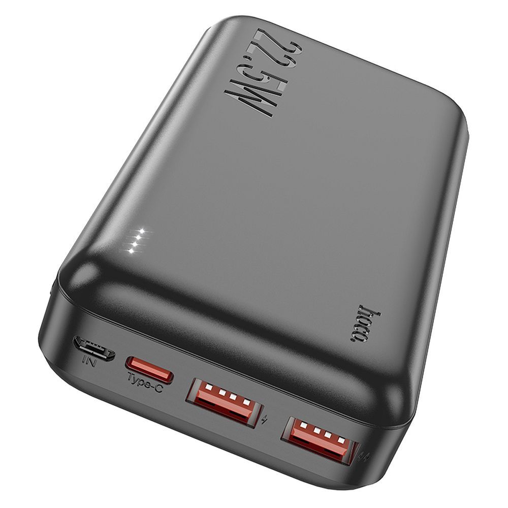 Външна батерия HOCO J101A, 20000mAh, 22.5W, QC + PD, 1 x USB-C - 2 x USB-A, Черна