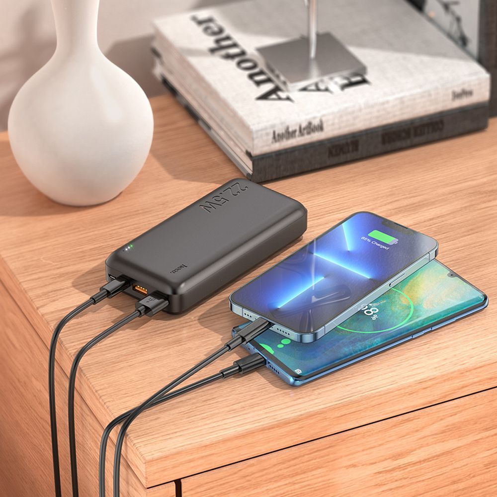 Външна батерия HOCO J101A, 20000mAh, 22.5W, QC + PD, 1 x USB-C - 2 x USB-A, Черна