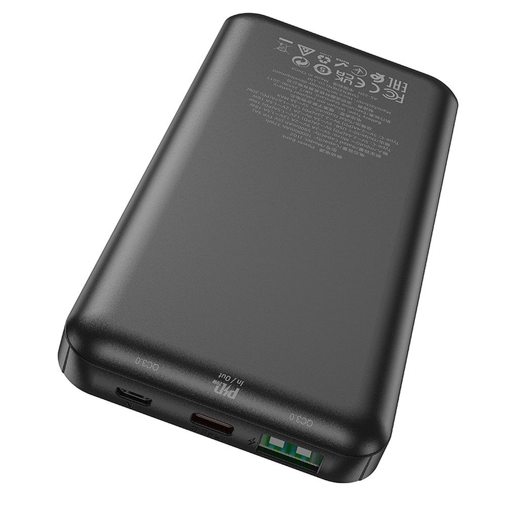 Външна батерия HOCO J102, 10000mAh, 20W, QC + PD, 1 x USB-A - 1 x USB-C, Черна
