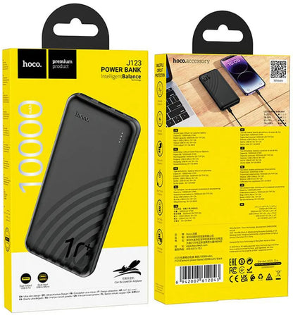 HOCO J123 External Battery, 10000mAh, 10W, 2 x USB-A, Black