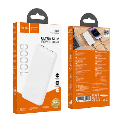 Външна батерия HOCO J128, 10000mAh, 10W, 2 x USB-A, Бяла