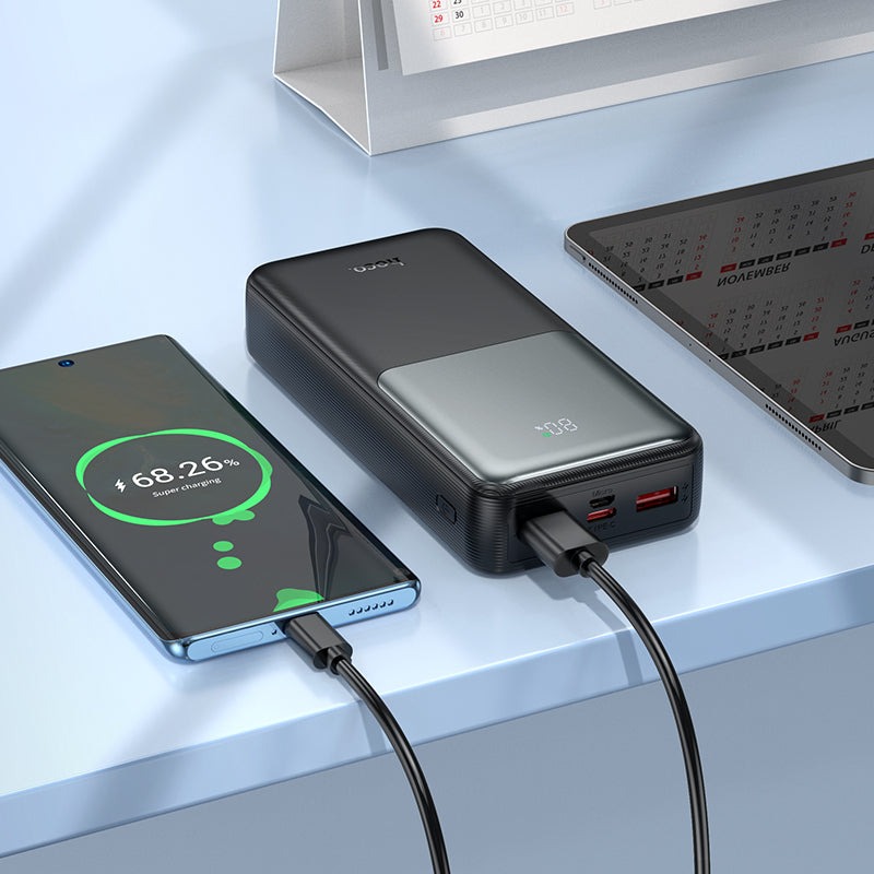 Външна батерия HOCO J136A, 20000mAh, 22.5W, QC + PD, 1 x USB-C - 2 x USB-A, Черна