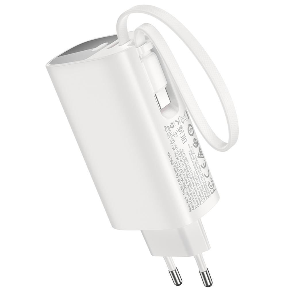 Външна батерия HOCO J148 2 в 1, 5000 mAh, 20 W, PD, 2 x USB-C, бяла