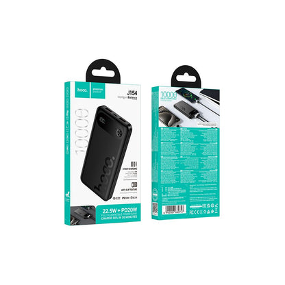 Външна батерия HOCO J154, 10000mAh, 22.5W, QC + PD, 1 x USB-C - 2 x USB-A, Черна