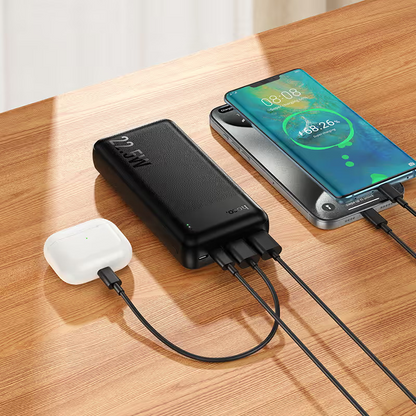 HOCO J159A Essence Power Bank, 20000mAh, 22.5W, QC + PD, 1 x USB-C - 2 x USB-A, Black