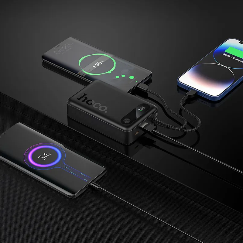 Външна батерия HOCO J171A, 20000mAh, 22.5W, QC + PD, 1 x Lightning - 1 x USB-A - 2 x USB-C, Черна