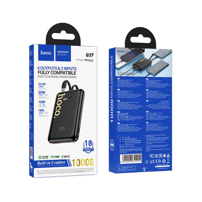 Външна батерия HOCO Q37, 10000mAh, 22.5W, QC + PD, 1 x Lightning - 1 x USB-A - 2 x USB-C, Черна