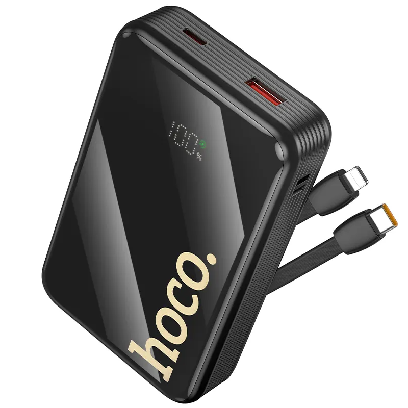 Външна батерия HOCO Q37A, 20000mAh, 22.5W, QC + PD, 1 x Lightning - 1 x USB-A - 2 x USB-C, Черна