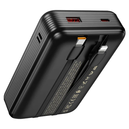 Външна батерия HOCO Q37A, 20000mAh, 22.5W, QC + PD, 1 x Lightning - 1 x USB-A - 2 x USB-C, Черна