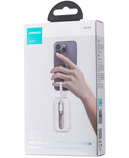 Външна батерия Joyroom Colorful Series JR-L012, 10000mAh, 22.5W, QC + PD, 1 x Lightning - 2 x USB-C, Бяла