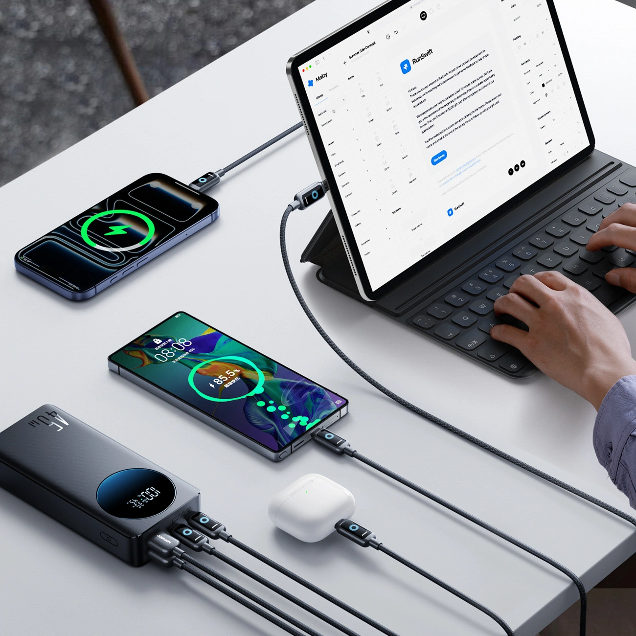 Външна батерия Joyroom JR-PBF02 Pro, 20000mAh, 45W, QC + PD, 2 x USB-A - 2 x USB-C, Черна
