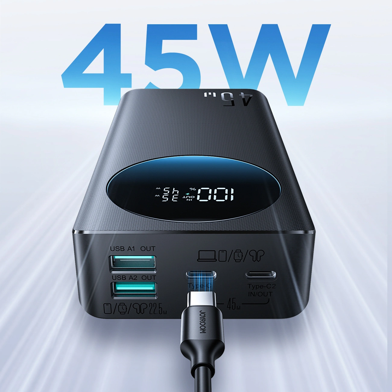 Външна батерия Joyroom JR-PBF02 Pro, 20000mAh, 45W, QC + PD, 2 x USB-A - 2 x USB-C, Черна