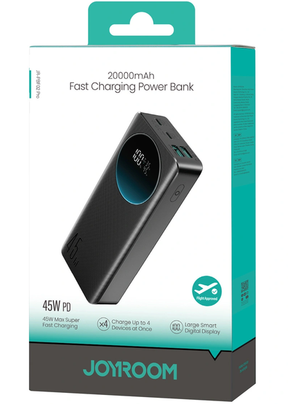 Външна батерия Joyroom JR-PBF02 Pro, 20000mAh, 45W, QC + PD, 2 x USB-A - 2 x USB-C, Черна