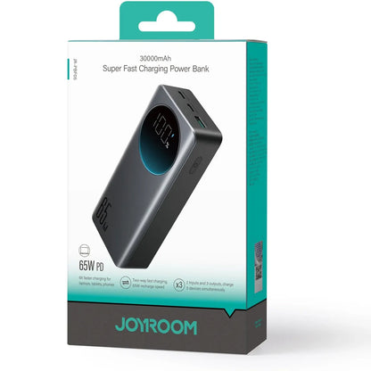 Външна батерия Joyroom JR-PBF05, 30000mAh, 65W, QC + PD, 1 x USB-A - 2 x USB-C, черна 