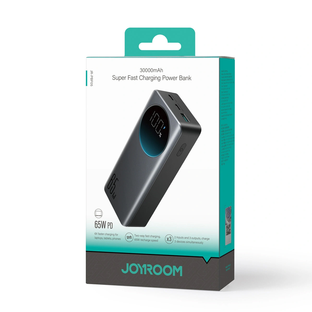 Външна батерия Joyroom JR-PBF05 Pro, 30000mAh, 65W, QC + PD, 1 x USB-A - 2 x USB-C, Черна